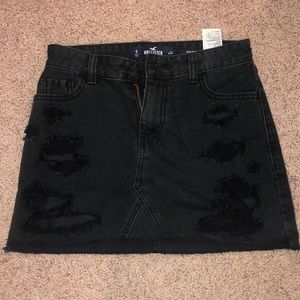 Black Distressed Denim Skirt